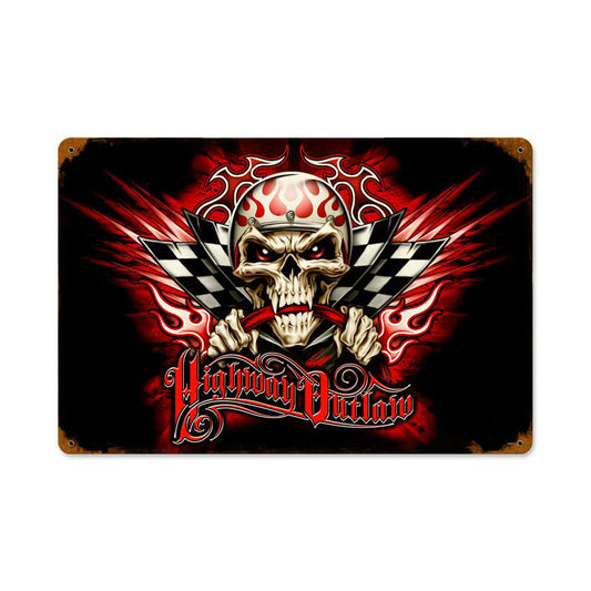 Highway Outlaw, Motorcycle, Vintage Metal Sign, 12 X 18 Inches