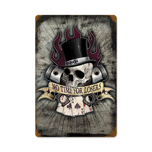 No Time For Losers, Motorcycle, Vintage Metal Sign, 12 X 18 Inches