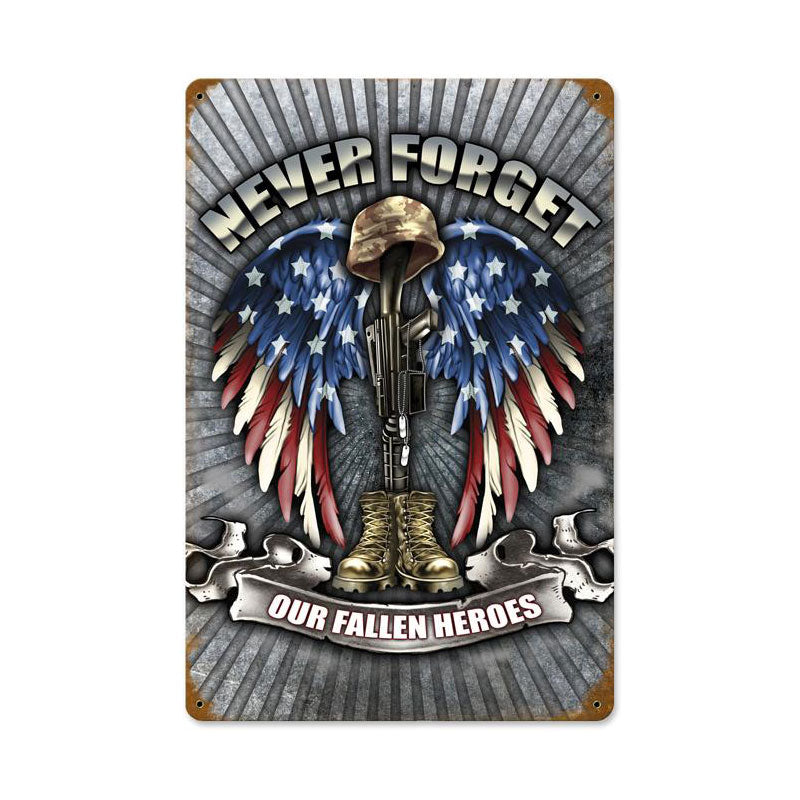 Fallen Heroes, Allied Military, Vintage Metal Sign, 12 X 18 Inches