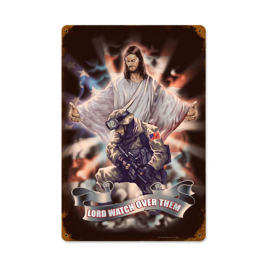 Lord Watch Them, Allied Military, Vintage Metal Sign, 12 X 18 Inches