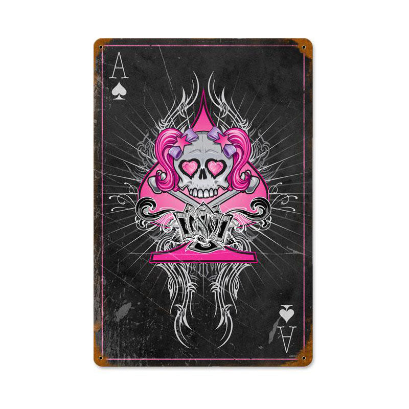 Pink Ace Skull, Other, Vintage Metal Sign, 18 X 12 Inches