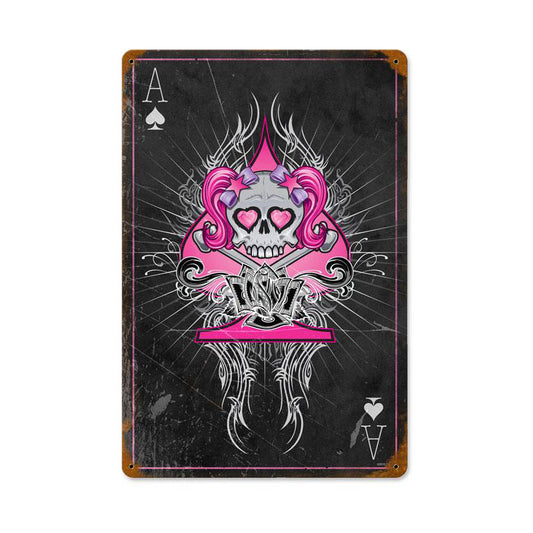 Pink Ace Skull, Other, Vintage Metal Sign, 18 X 12 Inches