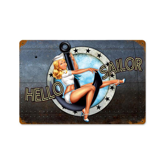 Hello Sailor, Pinup Girls, Vintage Metal Sign, 18 X 12 Inches