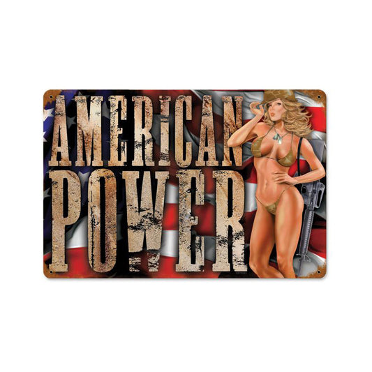American Power, Pinup Girls, Vintage Metal Sign, 18 X 12 Inches