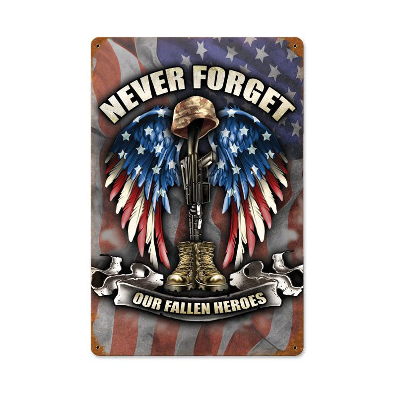 Fallen Heroes, Allied Military, Vintage Metal Sign, 12 X 18 Inches