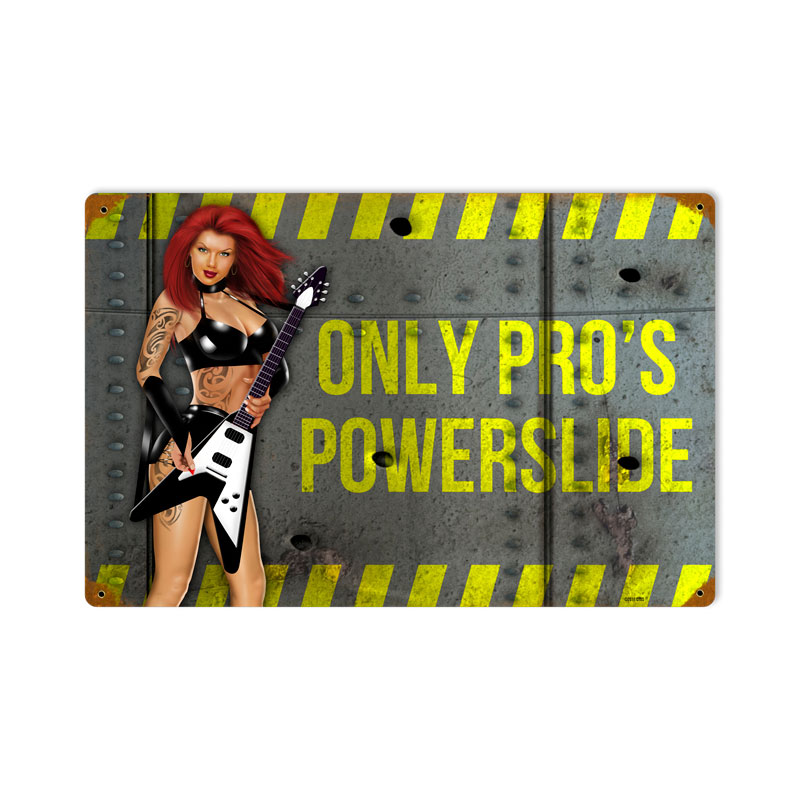 Powerslide, Pinup Girls, Vintage Metal Sign, 18 X 12 Inches