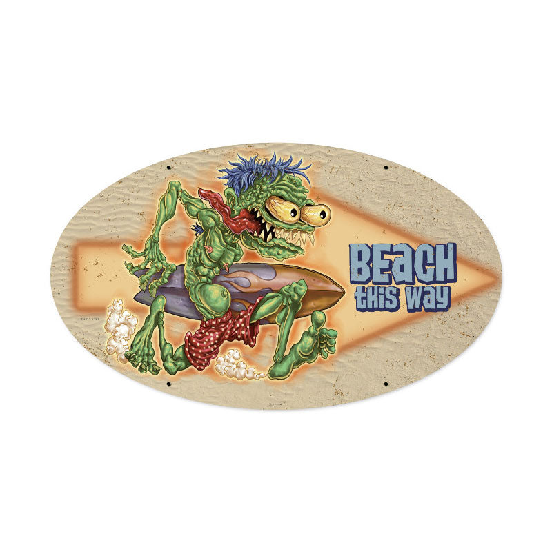 Beach This Way, Sports and Recreation, Oval Metal Sign, 24 X 14 Inches