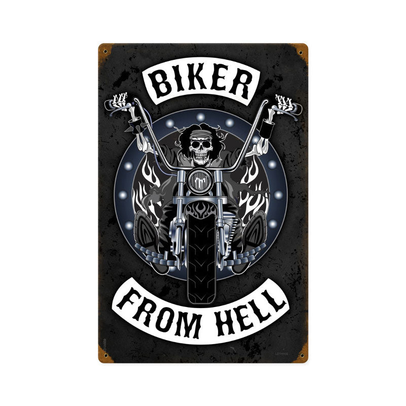 Biker From Hell, Motorcycle, Vintage Metal Sign, 12 X 18 Inches