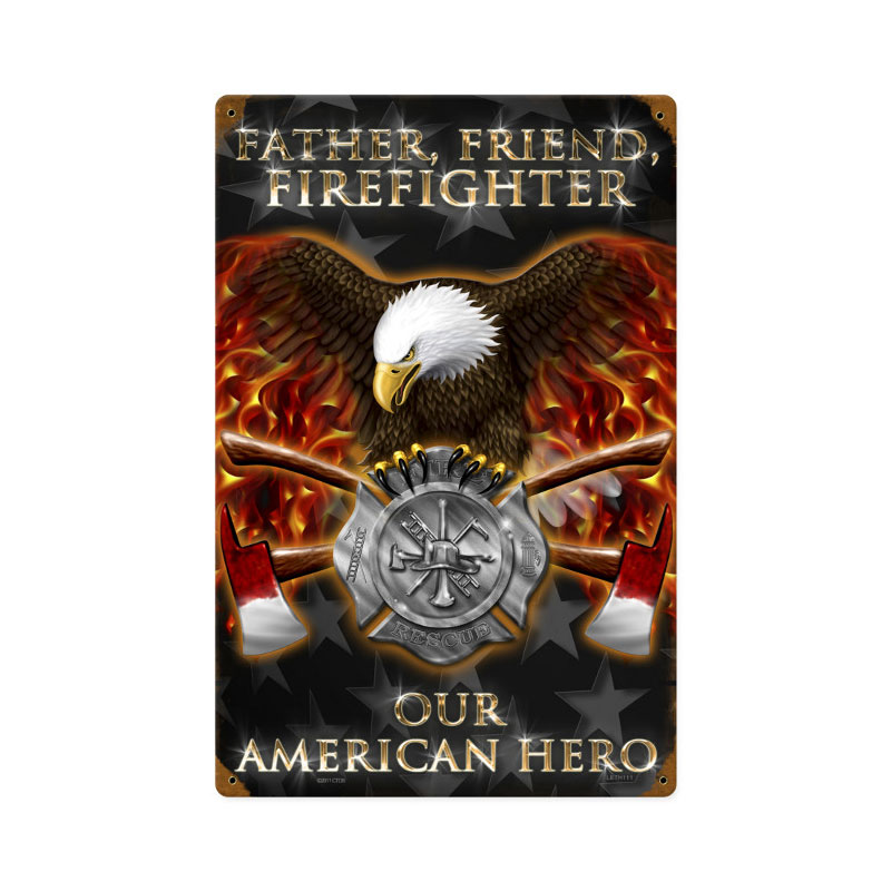 Firefighter, Sports and Recreation, Vintage Metal Sign, 12 X 18 Inches