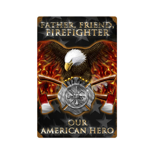 Firefighter, Sports and Recreation, Vintage Metal Sign, 12 X 18 Inches