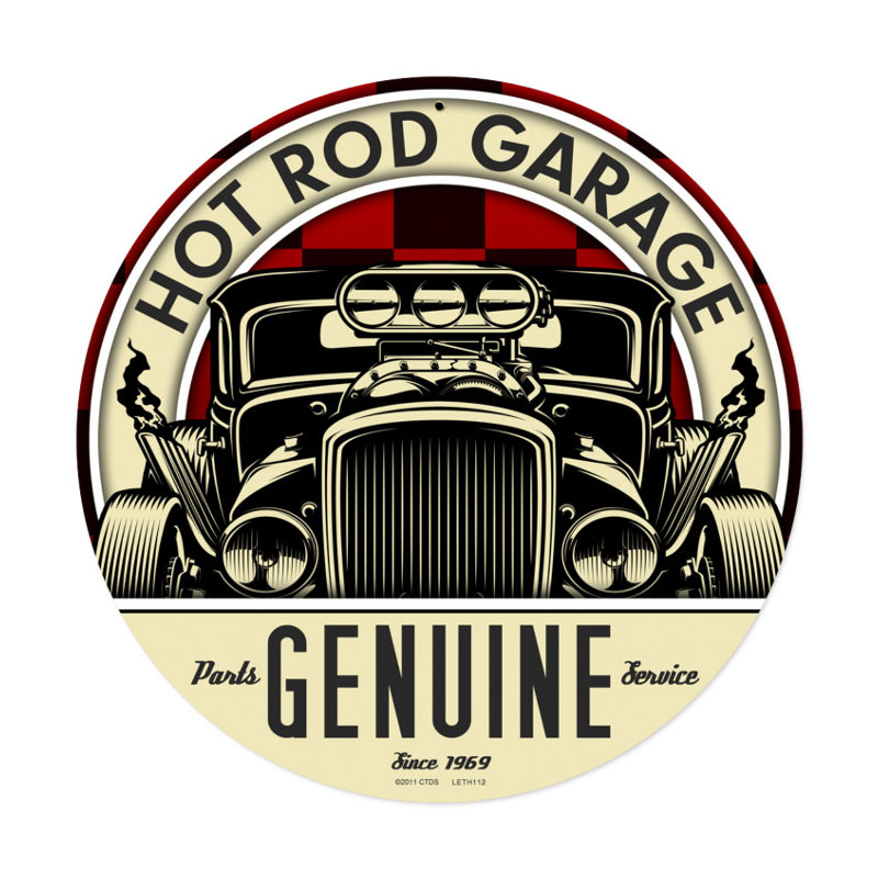 Genuine Hot Rod, Automotive, Round Metal Sign, 14 X 14 Inches