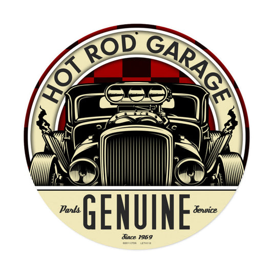 Genuine Hot Rod, Automotive, Round Metal Sign, 14 X 14 Inches