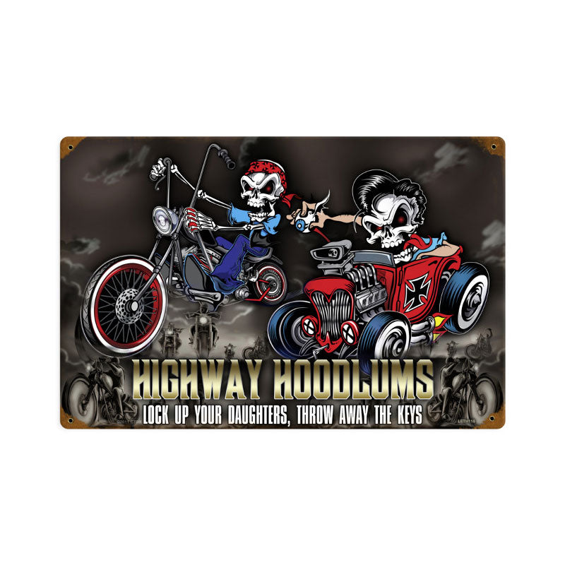 Highway Hoodlums, Motorcycle, Vintage Metal Sign, 18 X 12 Inches