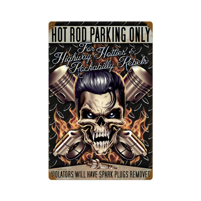 Hot Rod Parking, Automotive, Vintage Metal Sign, 12 X 18 Inches