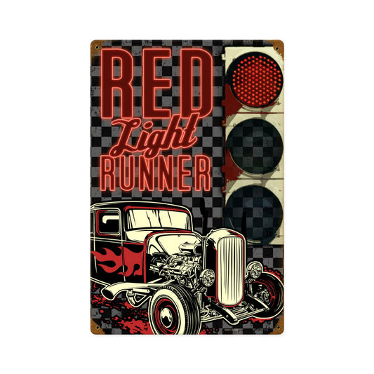 Red Light Runner, Automotive, Vintage Metal Sign, 12 X 18 Inches