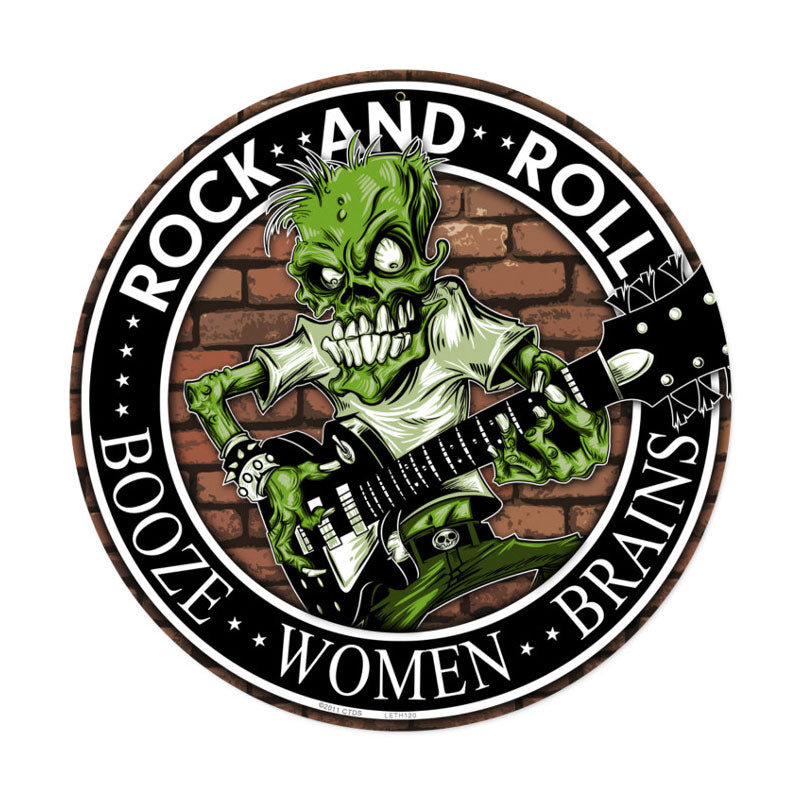 Rock n Roll, Sports and Recreation, Round Metal Sign, 14 X 14 Inches