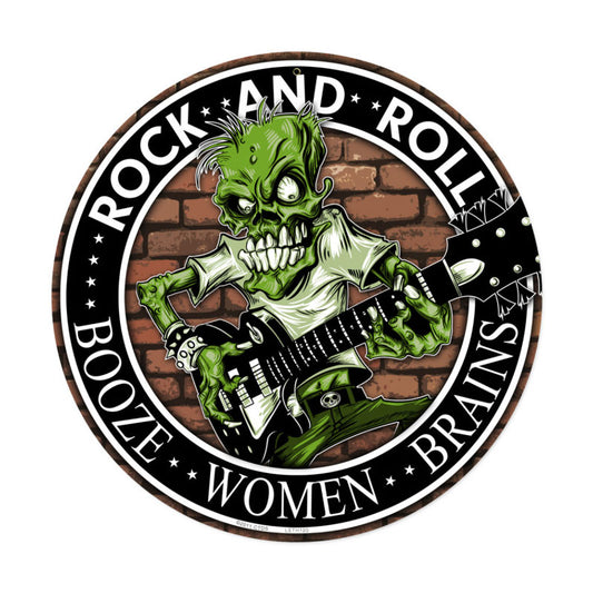 Rock n Roll, Sports and Recreation, Round Metal Sign, 14 X 14 Inches