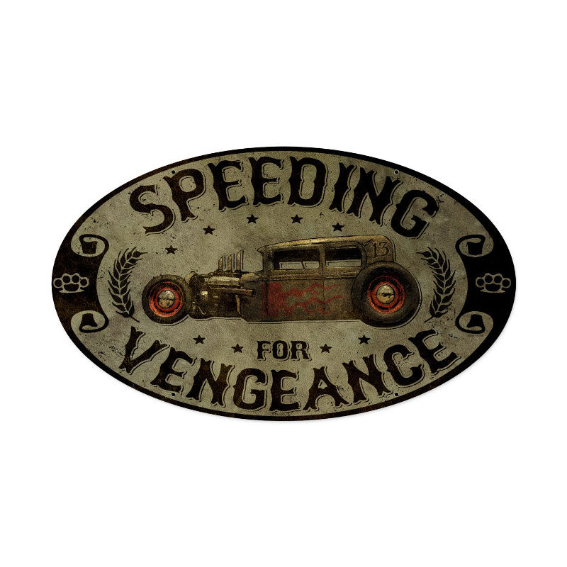 Speeding Vengance, Automotive, Oval Metal Sign, 24 X 14 Inches