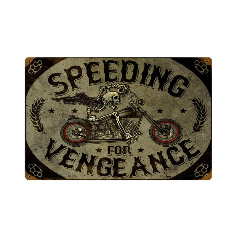 Speeding Vengance, Motorcycle, Vintage Metal Sign, 12 X 18 Inches