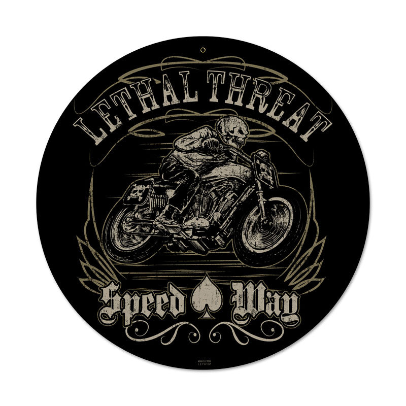 Lethal Speedway, Motorcycle, Round Metal Sign, 14 X 14 Inches