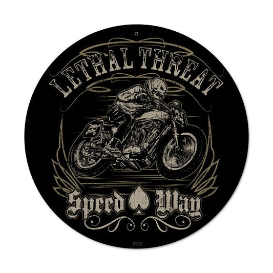 Lethal Speedway, Motorcycle, Round Metal Sign, 14 X 14 Inches