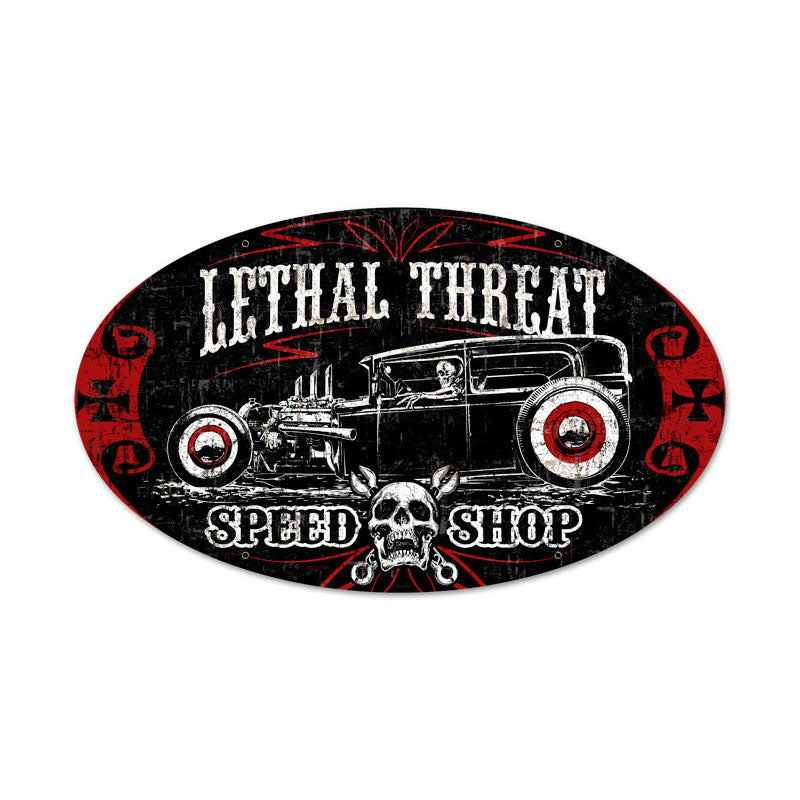 Lethal Speedshop, Automotive, Oval Metal Sign, 24 X 14 Inches