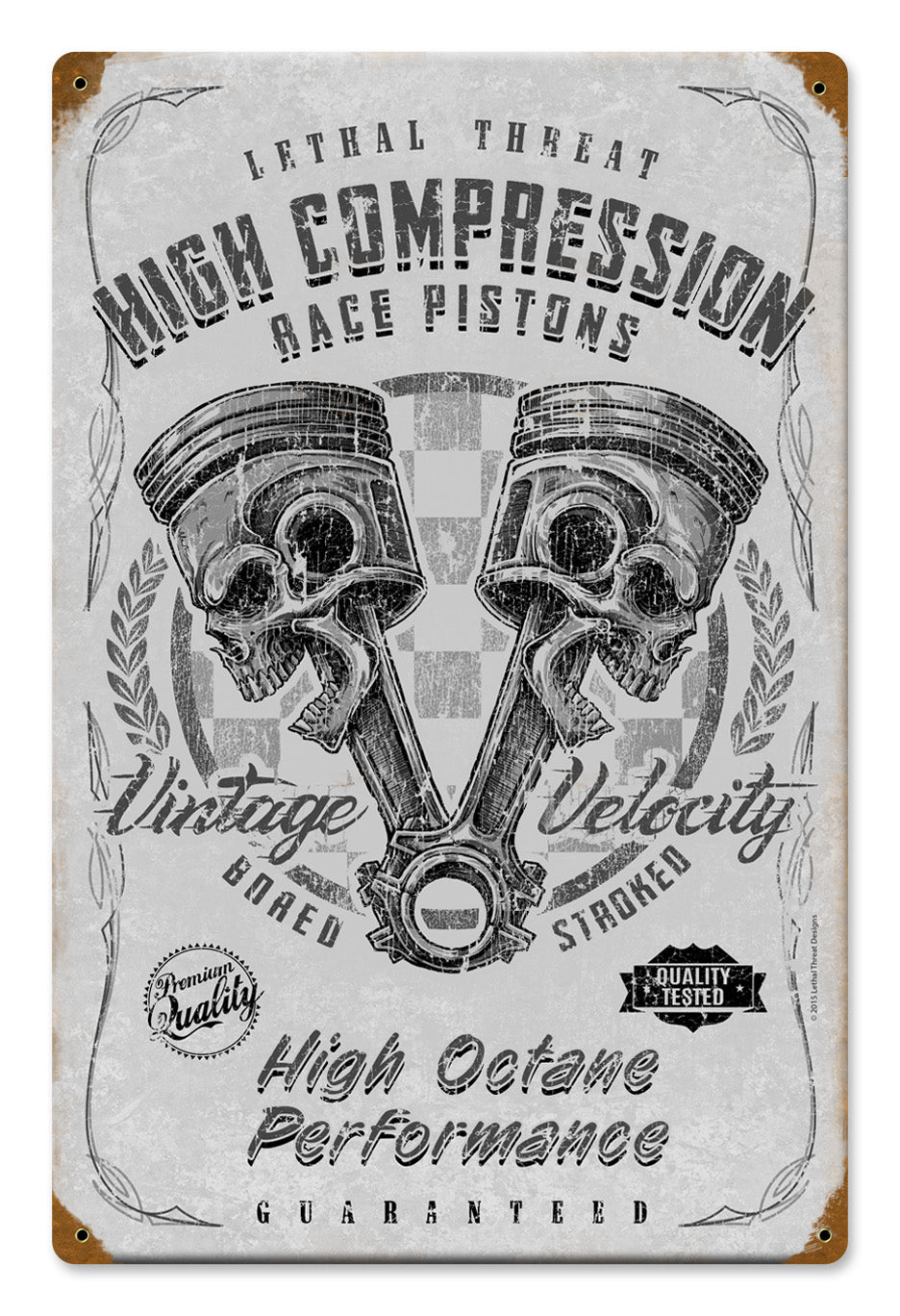 High Compression Pistons, , Vintage Metal Sign, 12 X 18 Inches