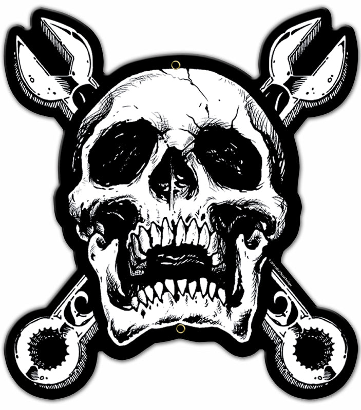 Skull N Cross Wrenches Vintage Sign, Man Cave, Metal Sign, Wall Art, 15 X 16 Inches