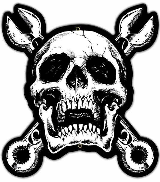 Skull N Cross Wrenches Vintage Sign, Man Cave, Metal Sign, Wall Art, 15 X 16 Inches
