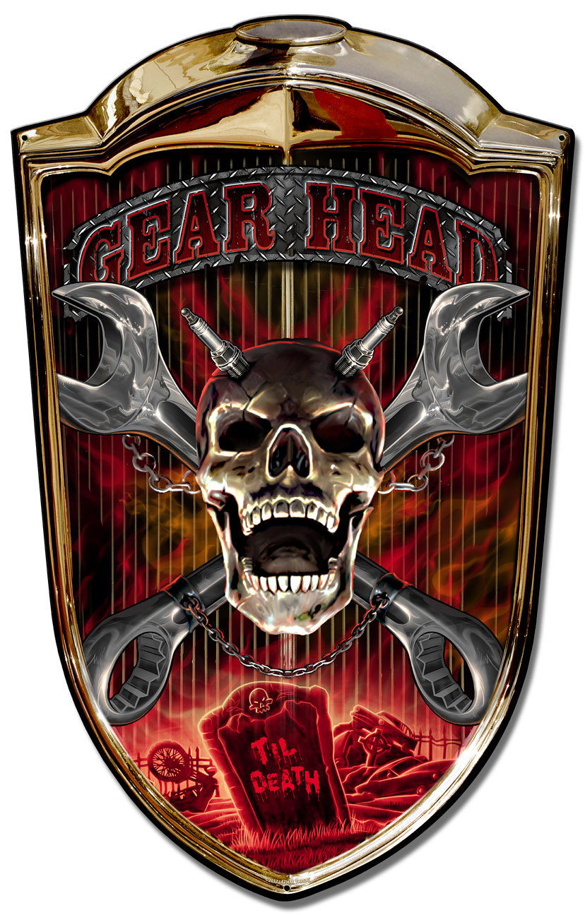 Grill Sign Gear Head, Featured Artists/Lethal Threat, Plasma, 24 X 36 Inches