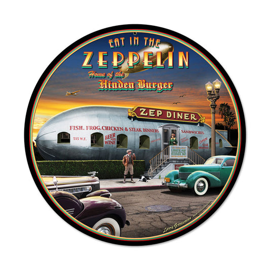 Zep Diner, Automotive, Round Metal Sign, 14 X 14 Inches