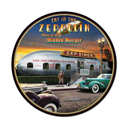 Zep Diner, Automotive, Round Metal Sign, 28 X 28 Inches