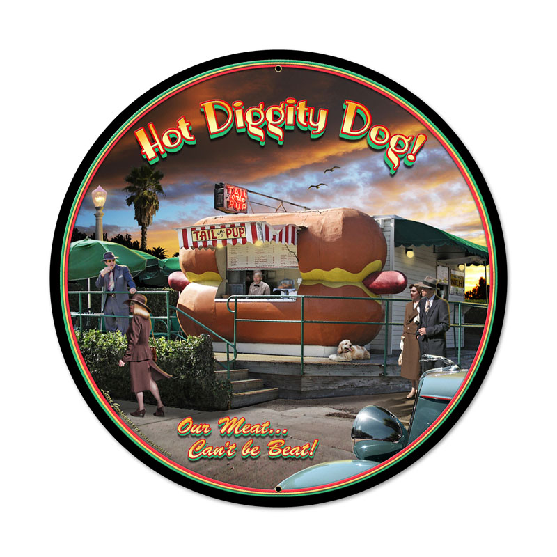 Hot Diggity Dog, Food and Drink, Round Metal Sign, 28 X 28 Inches