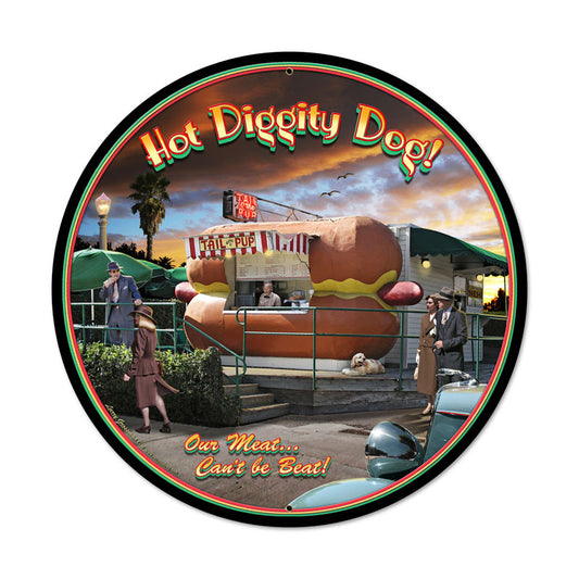 Hot Diggity Dog, Food and Drink, Round Metal Sign, 28 X 28 Inches