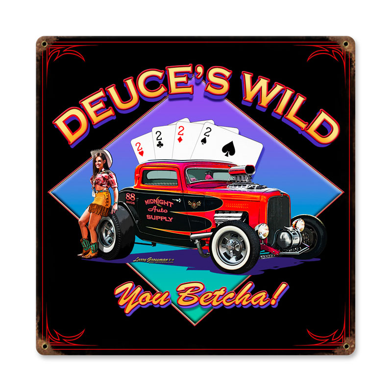 Deuces Wild, Automotive, Vintage Metal Sign, 12 X 12 Inches