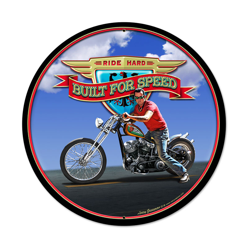 Ride Hard, Motorcycle, Round Metal Sign, 28 X 28 Inches