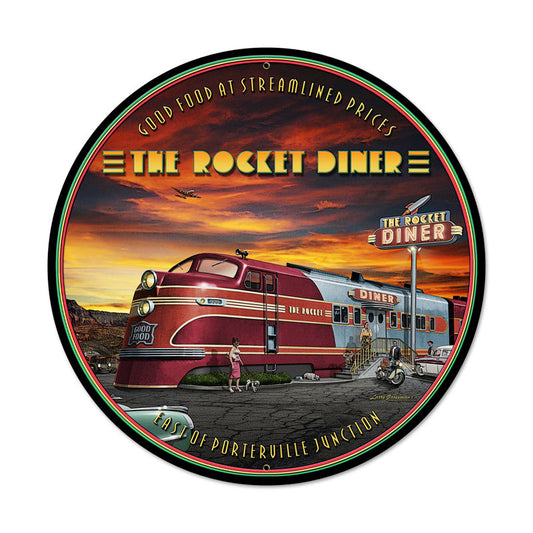 Rocket Diner, Food and Drink, Round Metal Sign, 28 X 28 Inches