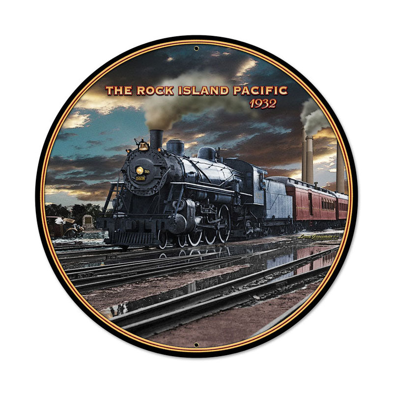 Rock Island, Train and Rail, Round Metal Sign, 28 X 28 Inches