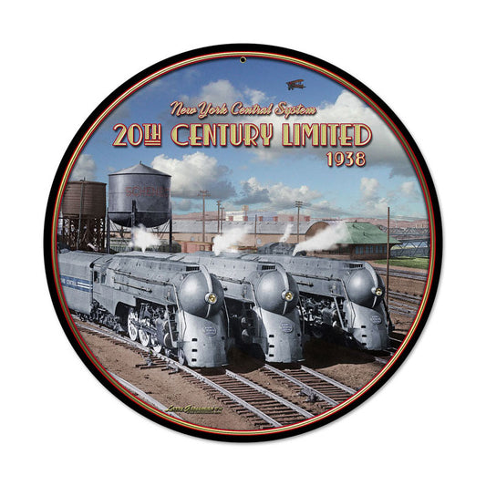 20th Century Trio, Train and Rail, Round Metal Sign, 14 X 14 Inches