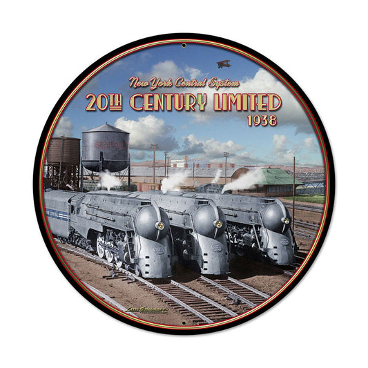 20th Century Trio, Train and Rail, Round Metal Sign, 28 X 28 Inches