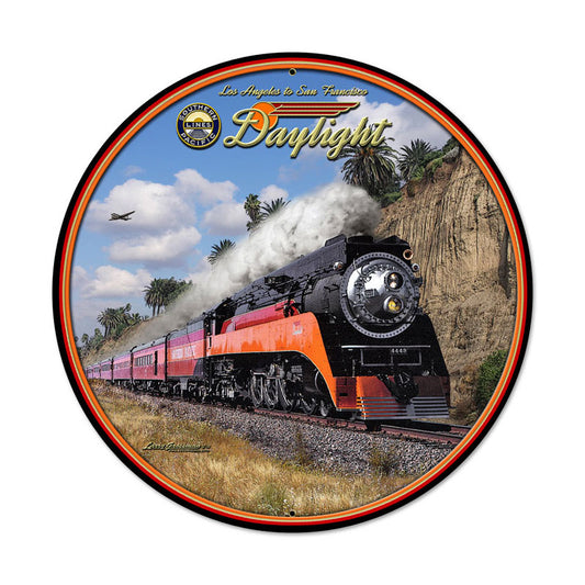 Daylight, Train and Rail, Round Metal Sign, 28 X 28 Inches