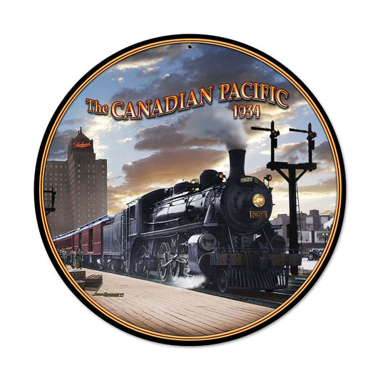 Canadian Pacific, Train and Rail, Round Metal Sign, 14 X 14 Inches