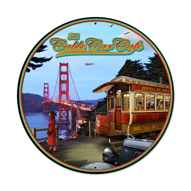 Cable Car, Train and Rail, Round Metal Sign, 28 X 28 Inches