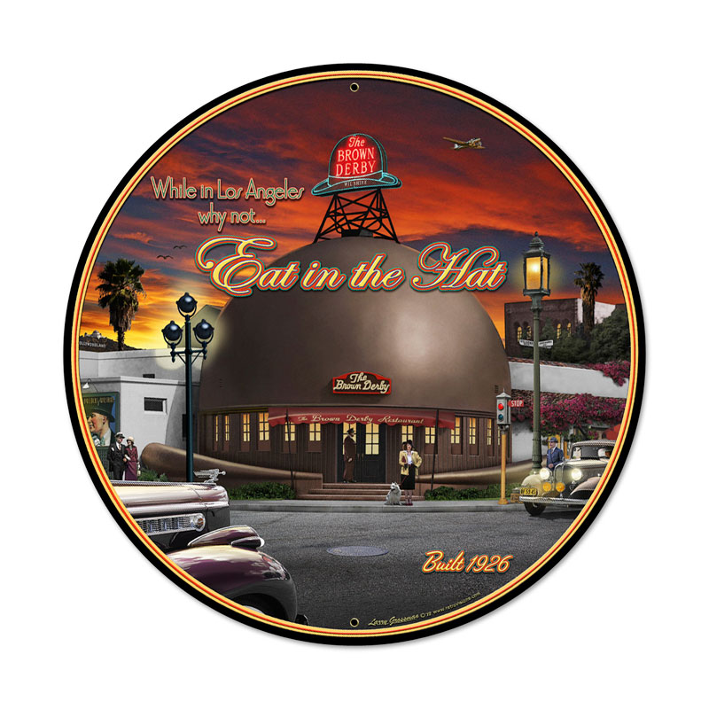 Brown Derby, Automotive, Round Metal Sign, 28 X 28 Inches