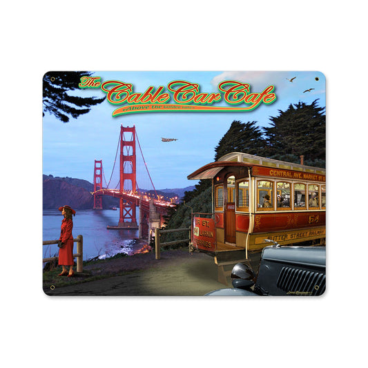 Cable Car Cafe, Metal Sign, Metal Sign, 15 X 12 Inches