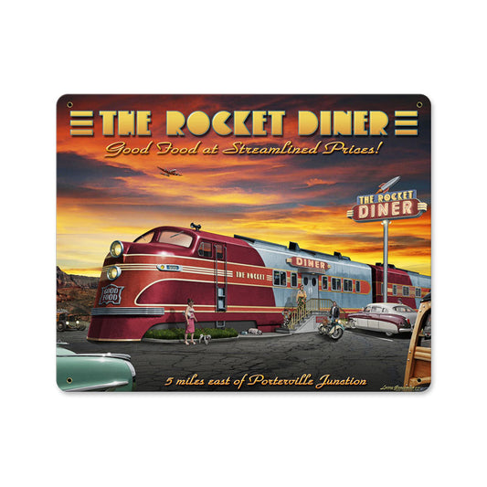 Rocket Diner, Food and Drink, Metal Sign, 15 X 12 Inches