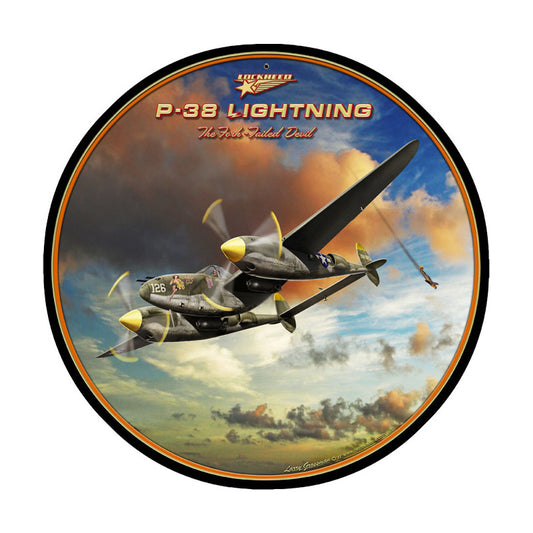Lightning, Aviation, Round Metal Sign, 14 X 14 Inches