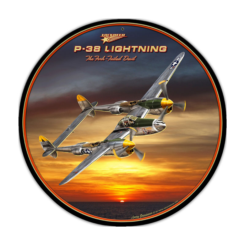 P38, Aviation, Round Metal Sign, 28 X 28 Inches