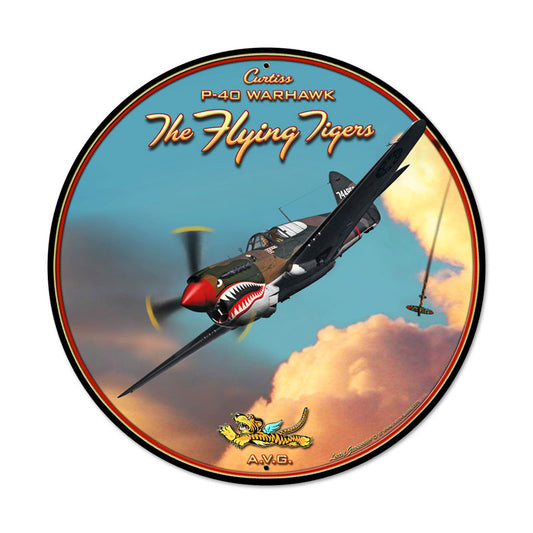 Flying Tiger, Aviation, Round Metal Sign, 28 X 28 Inches