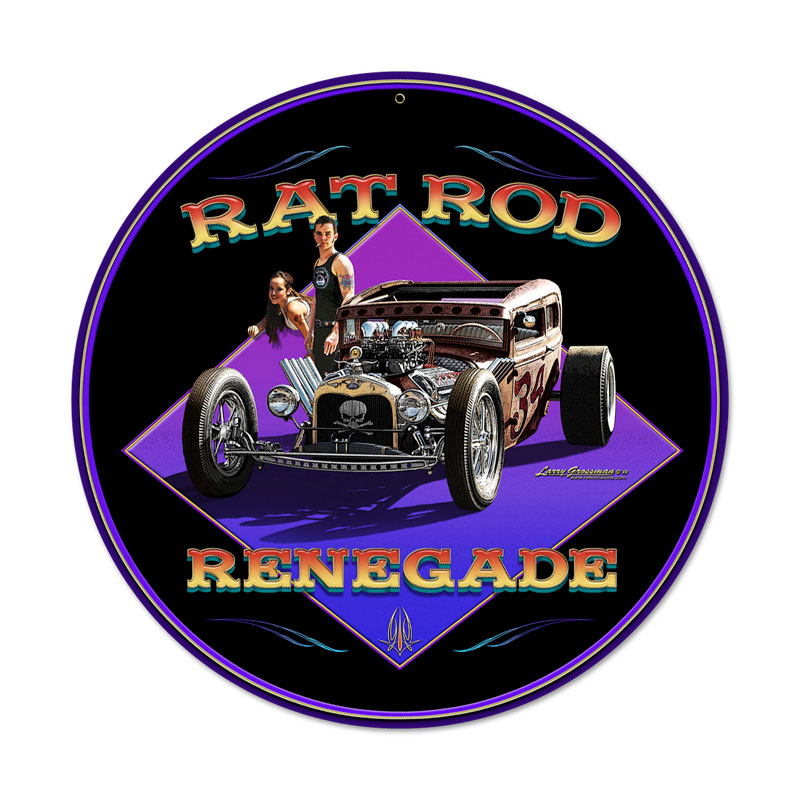 Rat Rod Renegade, Automotive, Round Metal Sign, 14 X 14 Inches